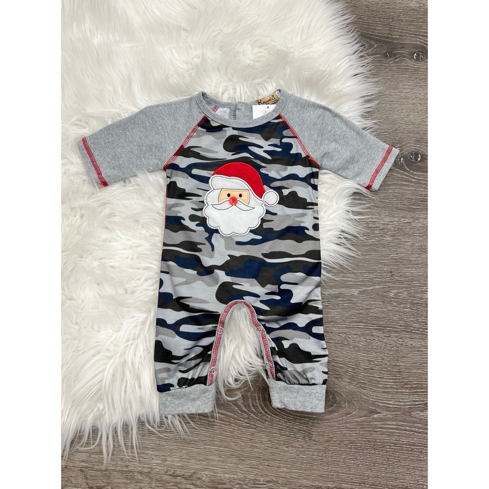 Camo Santa Jumpsuit Romper 0-3 Month Boutique Holiday